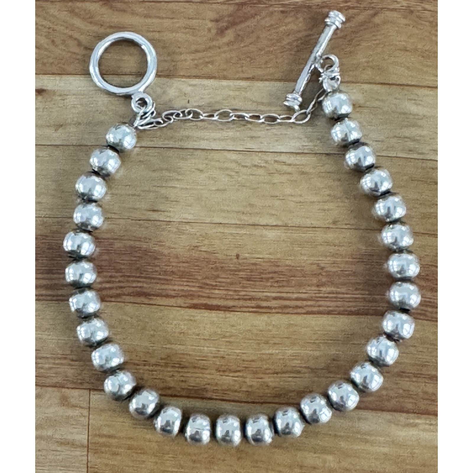 Vintage Sterling Silver Navajo Pearl Style Bead Bracelet 7.25” Toggle Clasp 17g